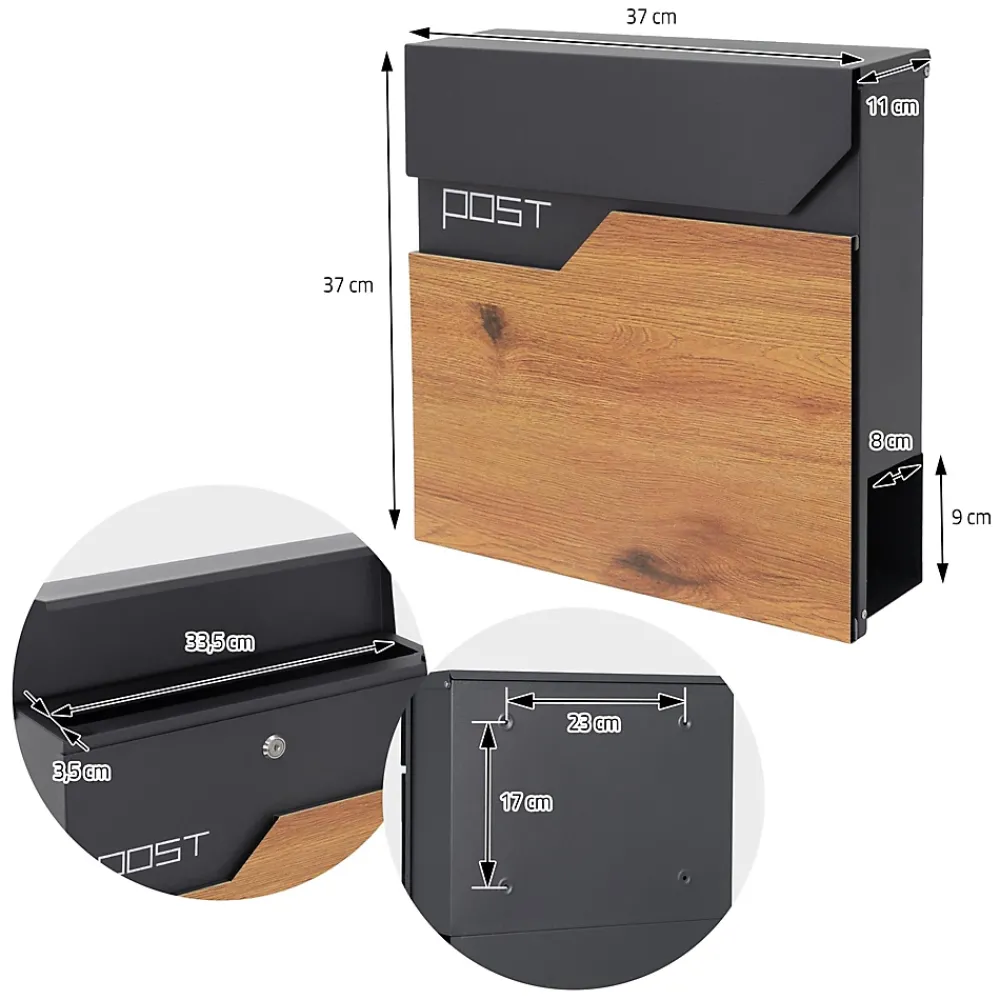 Ml-Design Boîte aux lettres sur pieds boîte postale anthracite imitation bois avec support