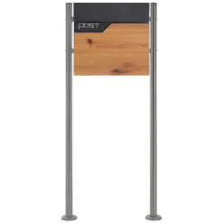 Ml-Design Boîte aux lettres sur pieds boîte postale anthracite/aspect bois +support argent