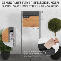 Ml-Design Boîte aux lettres sur pieds boîte postale anthracite/aspect bois +support argent