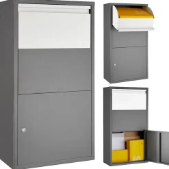 Tectake Boîte à colis Fortress avec clapet de sécurité 44 x 22 x 82 cm
