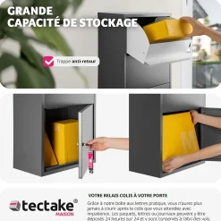 Tectake Boîte à colis Fortress avec clapet de sécurité 44 x 22 x 82 cm