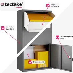 Tectake Boîte à colis Fortress avec clapet de sécurité 44 x 22 x 82 cm