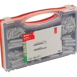 O91 Kit De Chevilles-Boîte d'assortiment Fischer SX/UX nylon rouge, set complet de chevilles pour atelier et chantier