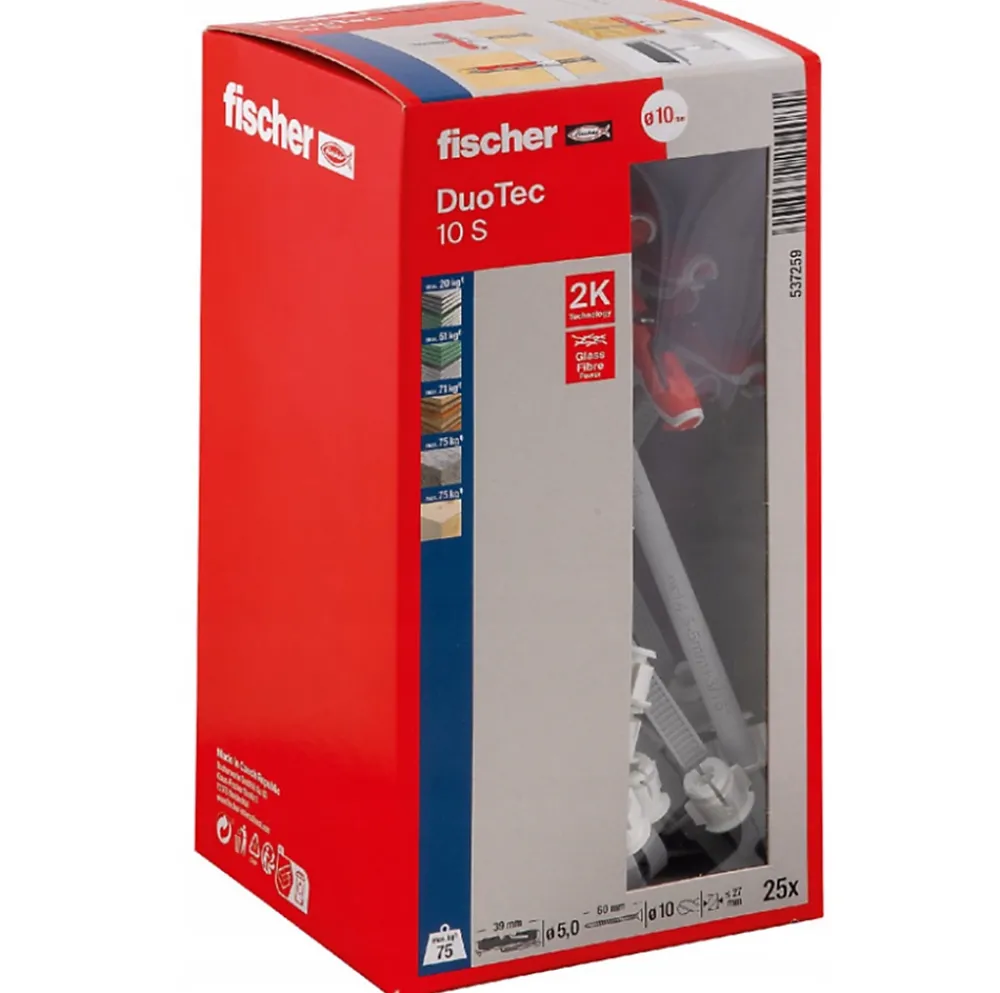 Fischer Kit De Chevilles-Boîte De 25 Chevilles À Bascule Duotec 537259 Nylon - 10 Mm