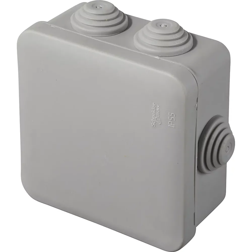 Schneider Electric Boîte de dérivation carrée extérieure avec 7 passe-câbles et système de verrouillage 80 x 80 x 45 mm Mureva Box gris