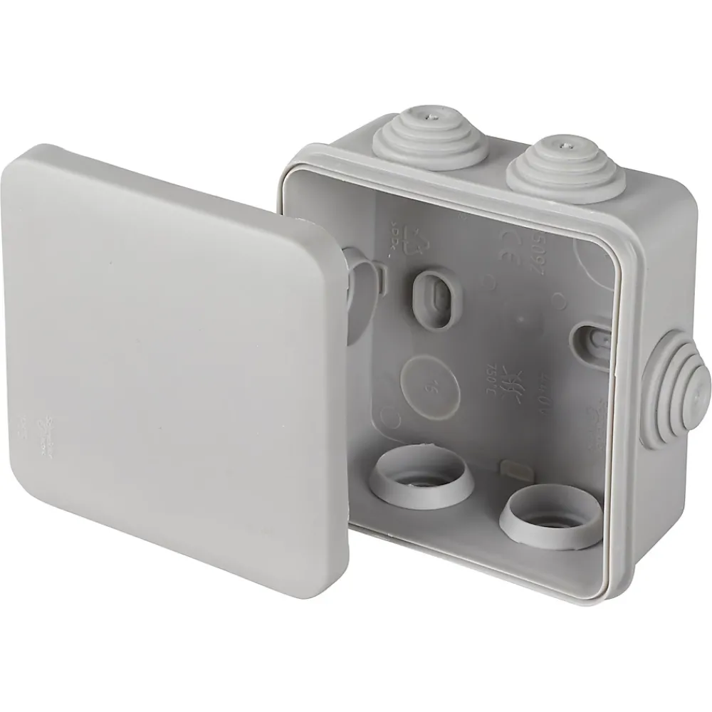 Schneider Electric Boîte de dérivation carrée extérieure avec 7 passe-câbles et système de verrouillage 80 x 80 x 45 mm Mureva Box gris