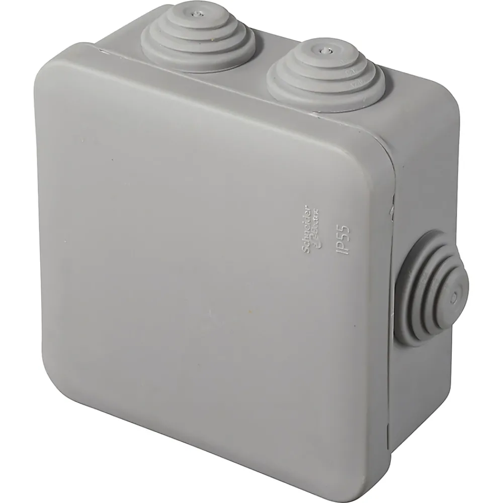Schneider Electric Boîte de dérivation carrée extérieure avec 7 passe-câbles et système de verrouillage 80 x 80 x 45 mm Mureva gris