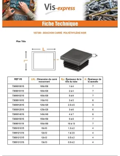 Vis Express Bouchon carré 20X20 épaisseur tole du tube 0.8 à 3 Polyethylène noir - 30 pièces