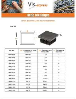 Vis Express Cache Vis Et Cache Trou-Bouchon carré 16X16 épaisseur tole du tube 1 à 2.5 Polyethylène noir - 1 pièce