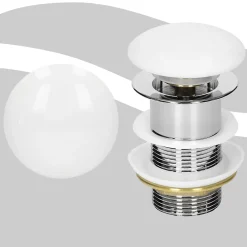 Luxebath Evacuation De Lavabo-Vasque-Bouchon de vidange H109mm blanc universel pop-up pour lavabo sans trop-plein avec joints