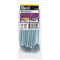 Diall Boulon-10 boulons poêlier tête plate 6 x 100 mm