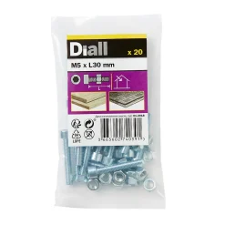 Diall Boulon-20 boulons tête cylindrique acier zingué 5 x 30 mm