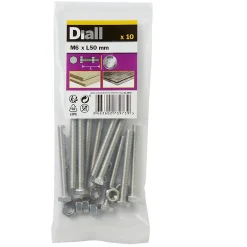 Diall Boulon-10 boulons tête héxagonale inox 6 x 50 mm