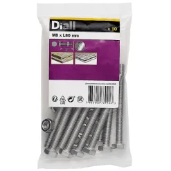 Diall 10 boulons tête héxagonale inox 8 x 80 mm