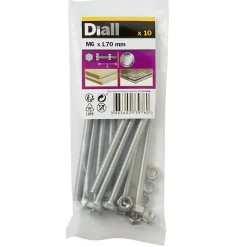 Diall 10 boulons tête héxagonale inox 6 x 70 mm