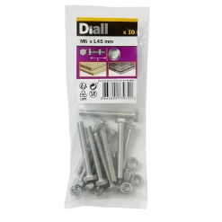 Diall 10 boulons tête héxagonale inox 6 x 45 mm
