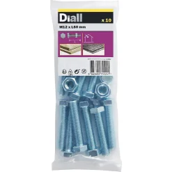Diall Boulon-10 boulons tête héxagonale zingué 12 x 60 mm