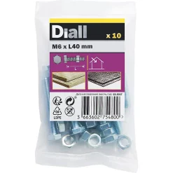 Diall Boulon-10 boulons tête héxagonale zingué 6 x 40 mm