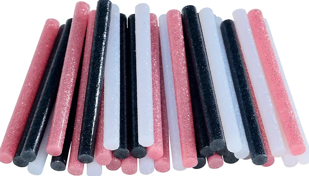 Rapid Pistolet À Colle-Bâton de colle pailletée pour décoration Ø7mm x 94mm, lot de 36 x 3 couleurs (blanc, noir, or)