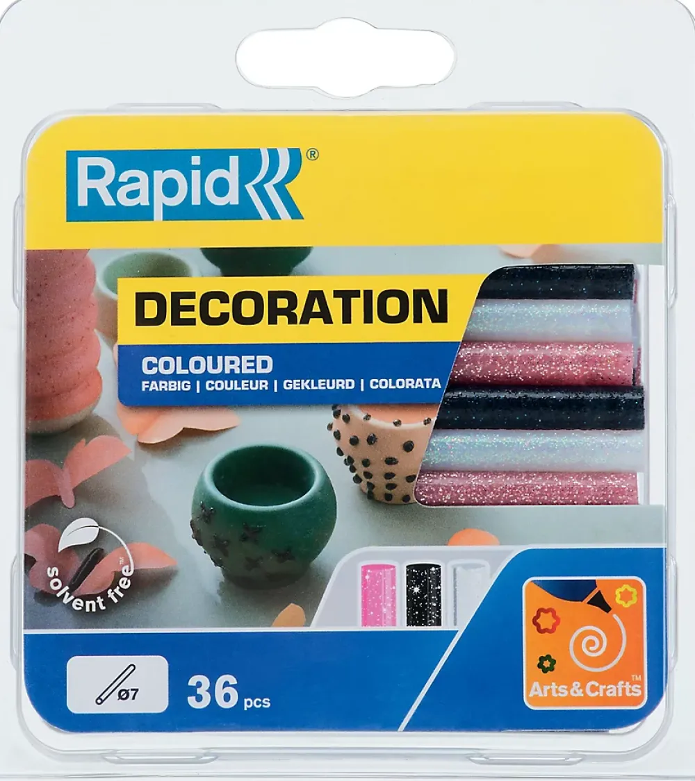 Rapid Pistolet À Colle-Bâton de colle pailletée pour décoration Ø7mm x 94mm, lot de 36 x 3 couleurs (blanc, noir, or)
