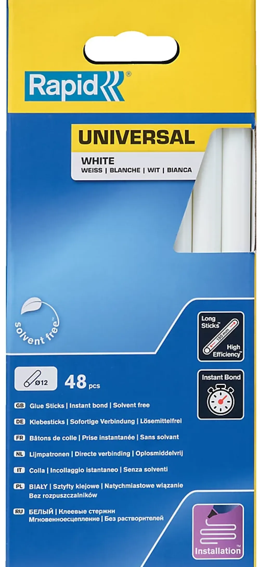 Rapid Pistolet À Colle-Bâton de colle universel blanche Ø12mm x 190mm, lot de 48