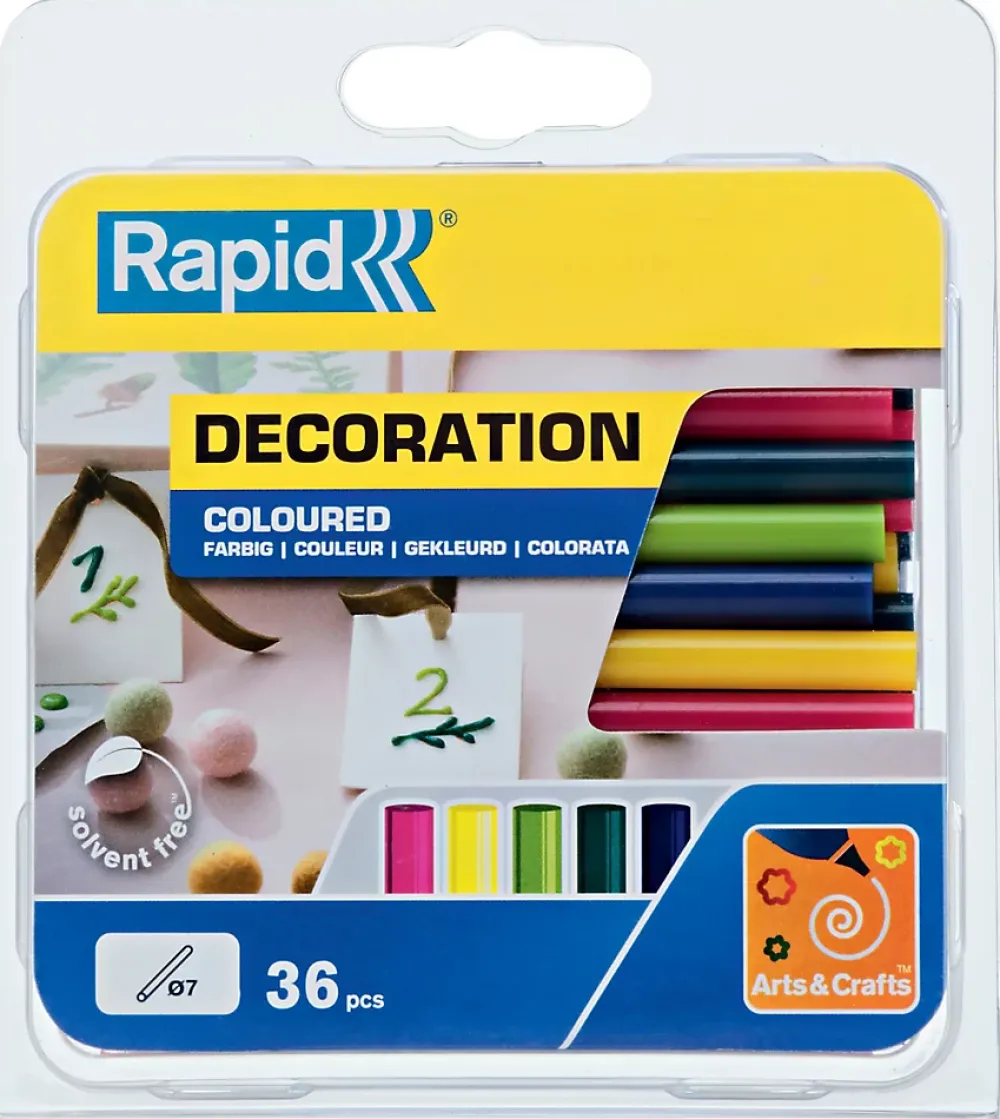 Rapid Bâtons de colle colorée Ø7mm x 94mm, lot de 36 x 5 couleurs