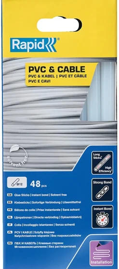 Rapid Pistolet À Colle-Bâtons de colle pour PVC & câblesØ12mm x 190mm, lot de 48