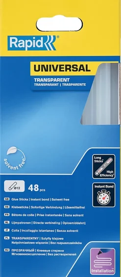 Rapid Bâtons de colle universelle transparenteØ12mm x 190mm, lot de 48