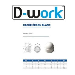 D-Work 200 Cache-Ecrous Blanc Clé de 10 - M6 mm - Polyamide -