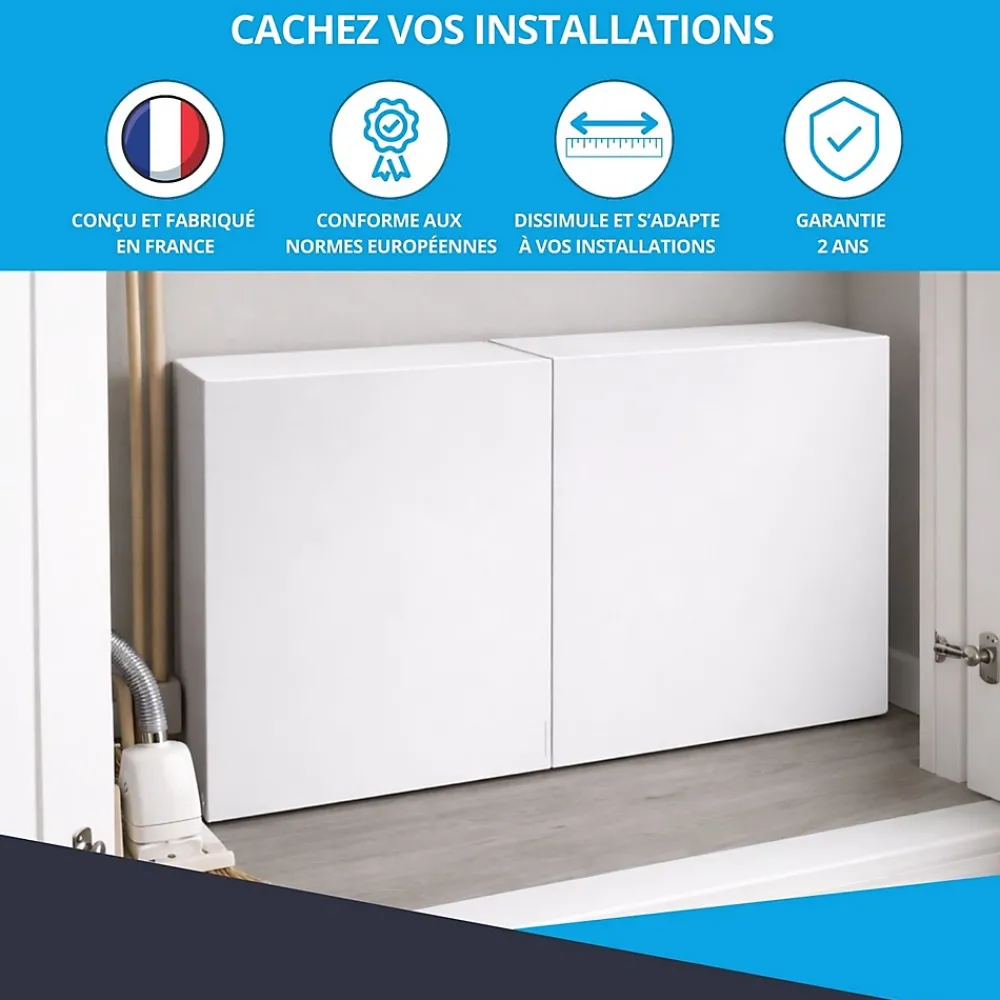 Atole Cache nourrice plomberie en acier Blanc - Largeur réglable - Taille 2 : 450 x 605 à 1150 x 150 mm