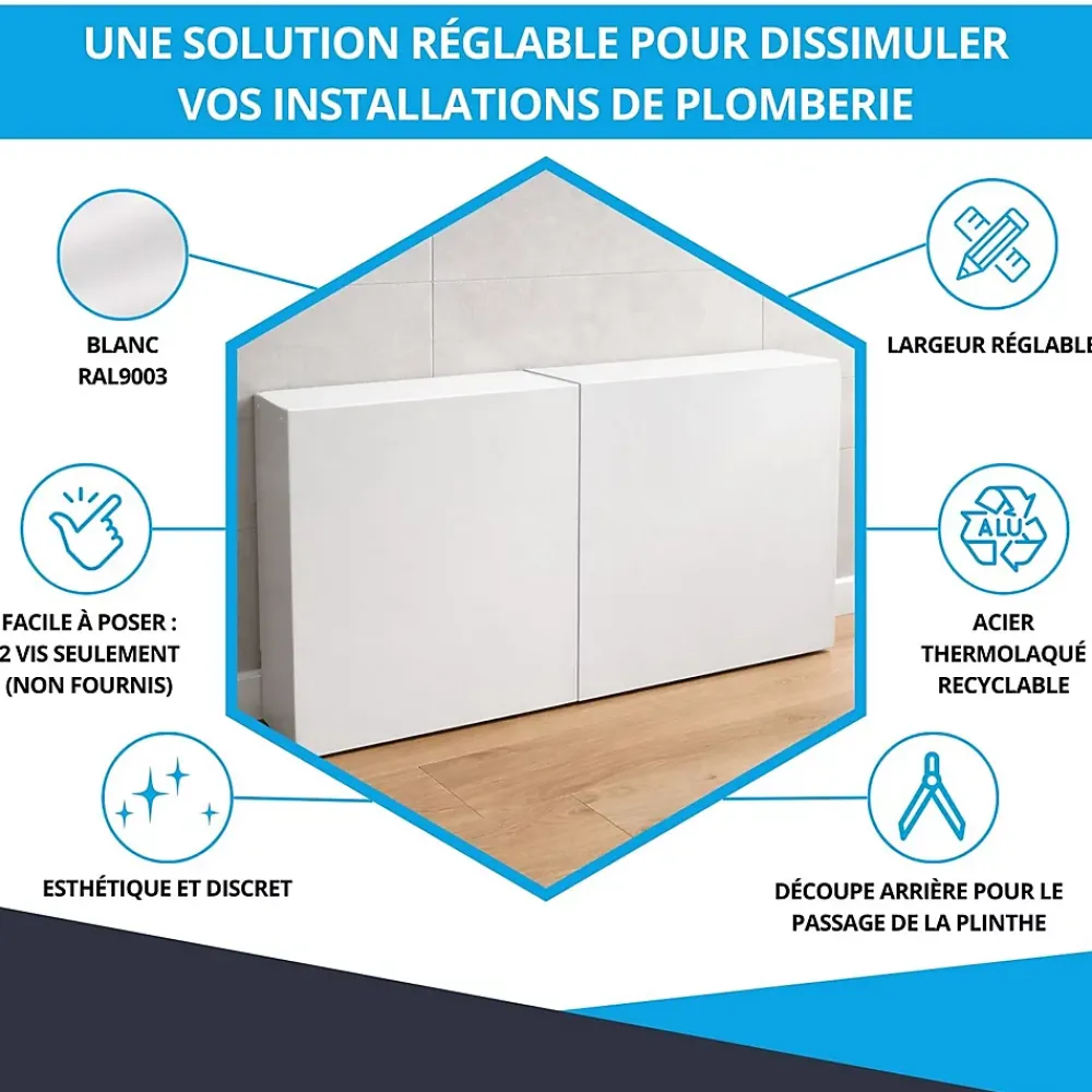 Atole Cache nourrice plomberie en acier Blanc - Largeur réglable - Taille 2 : 450 x 605 à 1150 x 150 mm