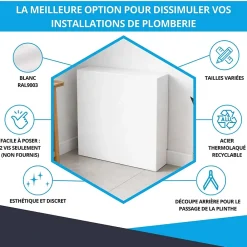 Atole Cache nourrice plomberie en acier Blanc - Largeur fixe - Taille 1 : 450 x 450 x 150 mm