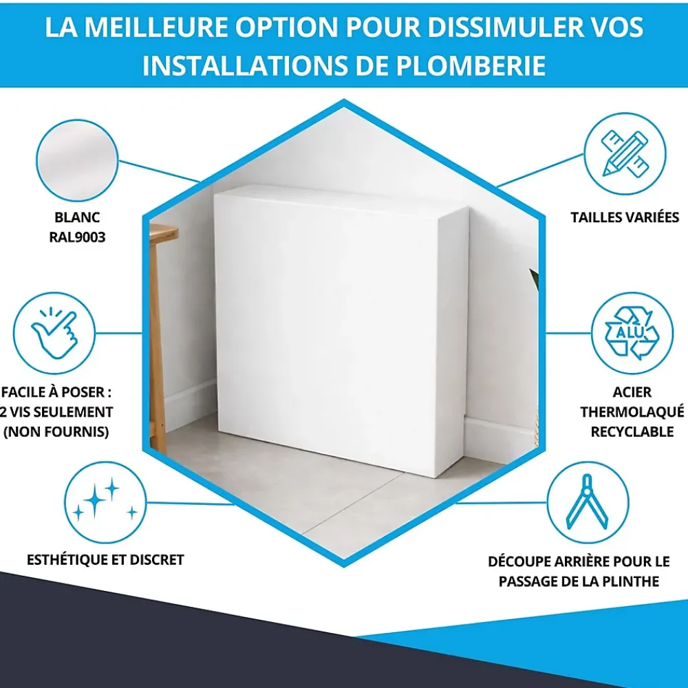 Atole Cache nourrice plomberie en acier Blanc - Largeur fixe - Taille 4 : 640 x 450 x 150 mm