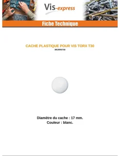Vis Express Cache Vis Et Cache Trou-Cache vis TORX TORX T30 Diamètre de tête: 17 nylon blanc - 100 pièces