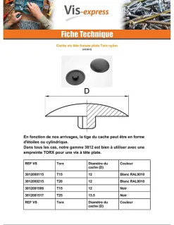 Vis Express Cache vis Tête fraisée TORX TORX T15 Diamètre de tête: 12 Nylon RAL9010 blanc pur - 1 pièce
