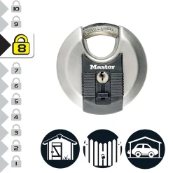 Master Lock Cadenas, Antivol-Cadenas à clé Excell M40EURD disque en acier inoxydable Ø70 mm hauteur de l'anse 16 mm