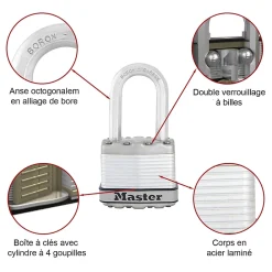 Master Lock Cadenas, Antivol-Cadenas à clé Excell M40EURD disque en acier inoxydable Ø70 mm hauteur de l'anse 16 mm
