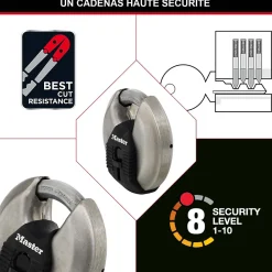 Master Lock Cadenas à clé Excell M40EURT disque en acier inoxydable Ø. 70 mm hauteur de l'anse 16 mm vendu par 2