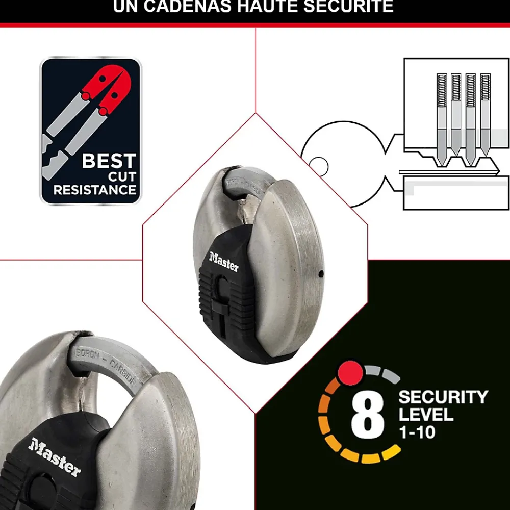 Master Lock Cadenas à clé Excell M40EURT disque en acier inoxydable Ø. 70 mm hauteur de l'anse 16 mm vendu par 2