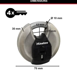 Master Lock Cadenas à clé Excell M40EURT disque en acier inoxydable Ø. 70 mm hauteur de l'anse 16 mm vendu par 2