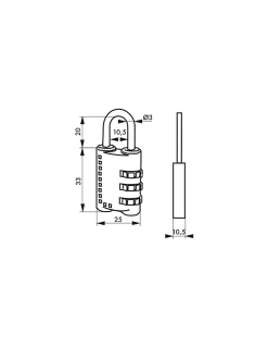 SP Cadenas à code, bagage, 25mm, anse acier nickelé, 3 chiffres -