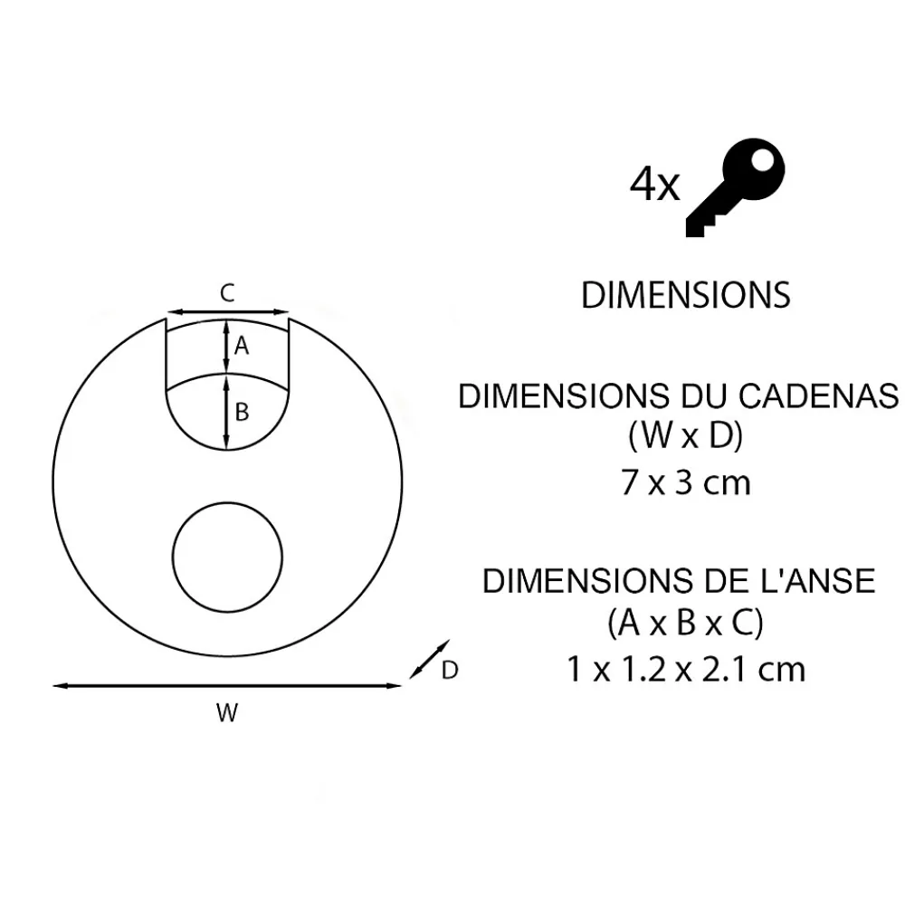 Master Lock Cadenas, Antivol-Cadenas à combinaison Excell M40EURDNUM disque en zinc Ø70 mm hauteur de l'anse 16 mm