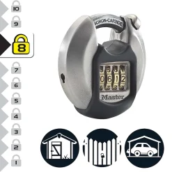 Master Lock Cadenas, Antivol-Cadenas à combinaison Excell M40EURDNUM disque en zinc Ø70 mm hauteur de l'anse 16 mm