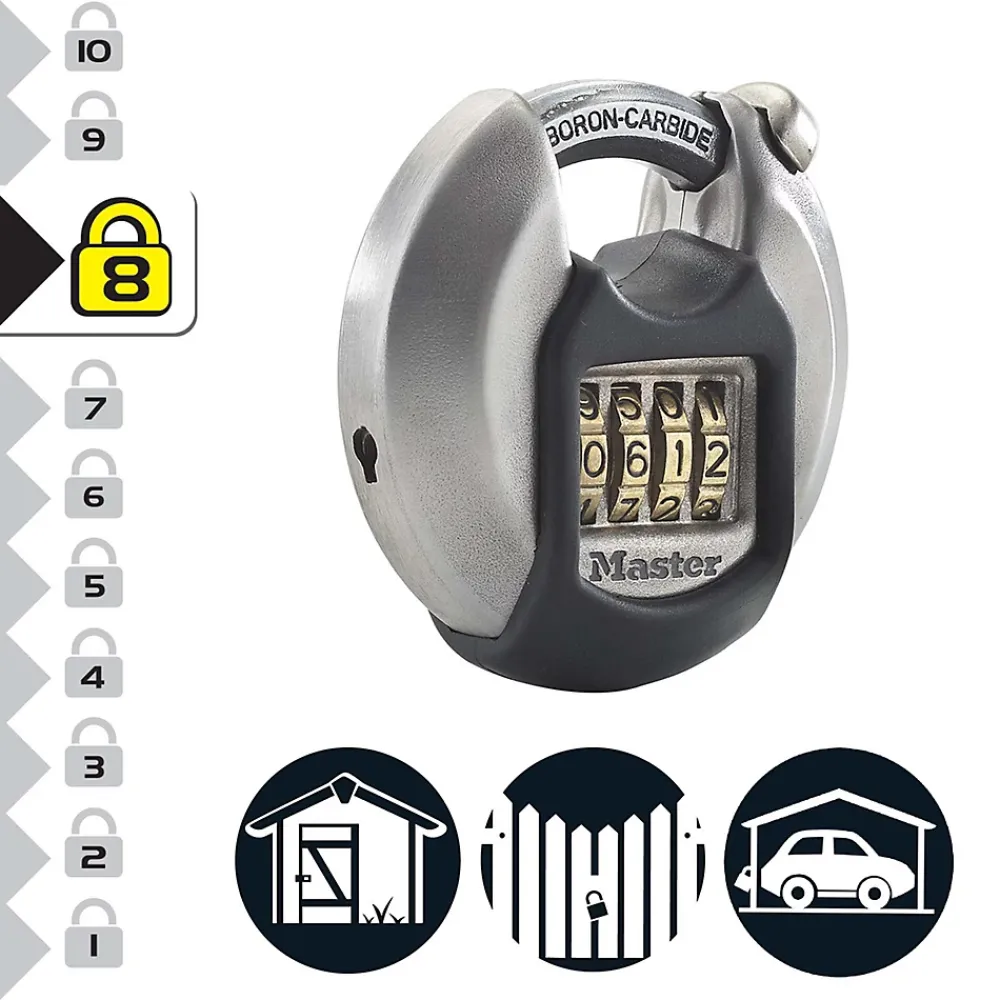 Master Lock Cadenas, Antivol-Cadenas à combinaison Excell M40EURDNUM disque en zinc Ø70 mm hauteur de l'anse 16 mm