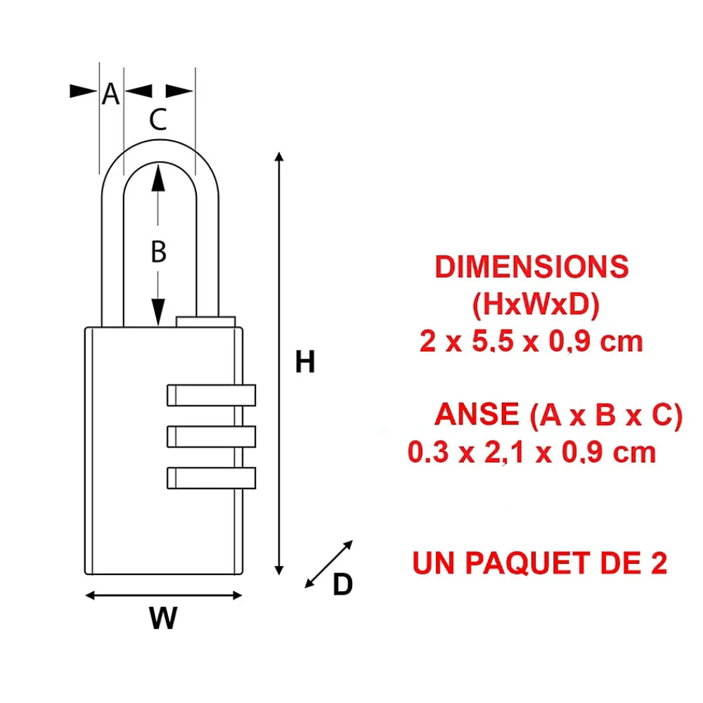 Master Lock Cadenas, Antivol-Cadenas à combinaison 7620EURT aluminium l.20 mm hauteur de l'anse 21 mm vendu par 2