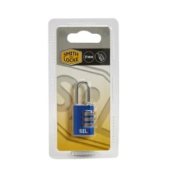 Smith & Locke Cadenas, Antivol-Cadenas à combinaison en aluminium coloris bleu l.21 mm anse en acier