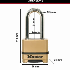 Master Lock Cadenas, Antivol-Cadenas Haute Sécurité Combinaison Zinc Anse XL Extérieur M175EURDLH