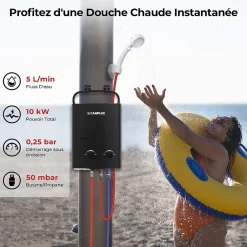Camplux Chauffe-Eau Gaz-AY132B-DE Chauffe-eau instantanés portables de 5L/min au gaz Propane/Butane (50mbar)