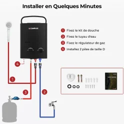 Camplux Chauffe-Eau Gaz-AY132B-DE Chauffe-eau instantanés portables de 5L/min au gaz Propane/Butane (50mbar)