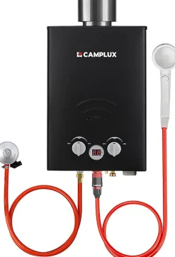 Camplux Chauffe-Eau Gaz-BW158BC Chauffe-eau instantané au propane/butane 6 l/min 30/37 mbar avec housse contre la pluie